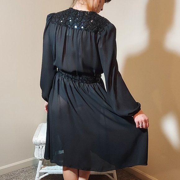 Vintage JT Dress Sequins Shoulders Blouson Dress Size 12 - Picture 2 of 8